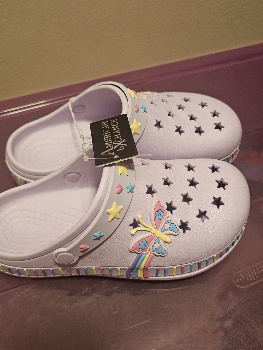 American Exchange Lilac Kids Clogs with Pastel Butterfly & Stars